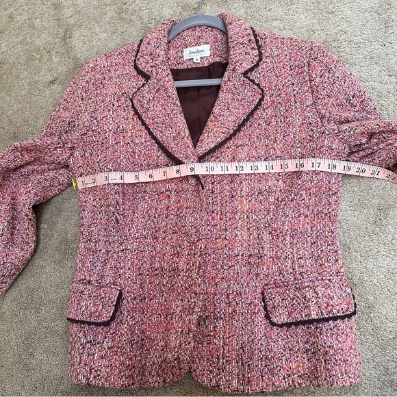 Neiman Marcus Wool Blend Pink Tweed Blazer Brown Lining Sz 8 Office Career - Picture 6 of 10